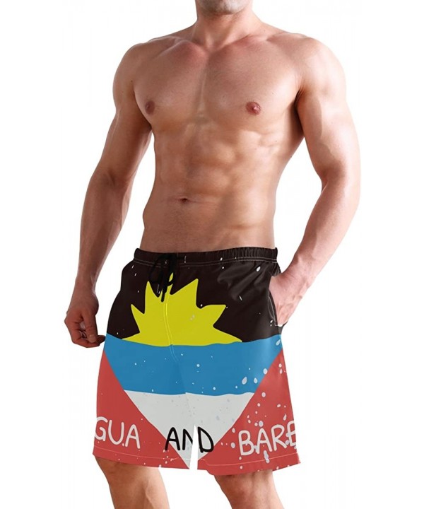 Distressed Antigua and Barbuda Flag Men's Swim Trunks Water Beach Shorts with Pockets - C418GSQ2IM5 $22.98-Trunks