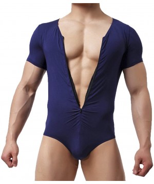 Mens Suspenders Wrestling Singlet Leotard Thong Bodysuit Jumpsuit Briefs Swimwear - Jumpsuit (Navy) - C5189ZRCRKR $21.44-Racing