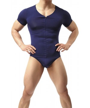 Mens Suspenders Wrestling Singlet Leotard Thong Bodysuit Jumpsuit Briefs Swimwear - Jumpsuit (Navy) - C5189ZRCRKR $21.44-Racing