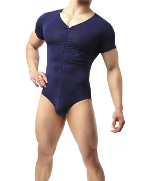 Mens Suspenders Wrestling Singlet Leotard Thong Bodysuit Jumpsuit Briefs Swimwear - Jumpsuit (Navy) - C5189ZRCRKR $21.44-Racing