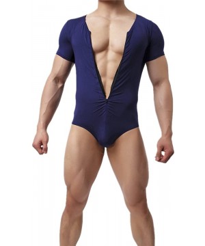 Mens Suspenders Wrestling Singlet Leotard Thong Bodysuit Jumpsuit Briefs Swimwear - Jumpsuit (Navy) - C5189ZRCRKR $21.44-Racing