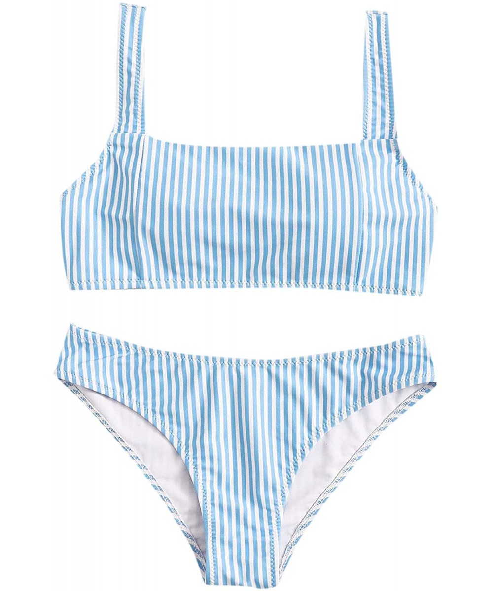 Women's Swimwear Set Solid Scoop Neck High Waisted Bikini Swimsuits - Stripe - C8192RKXDSA $19.82-Sets