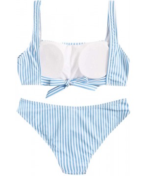 Women's Swimwear Set Solid Scoop Neck High Waisted Bikini Swimsuits - Stripe - C8192RKXDSA $19.82-Sets