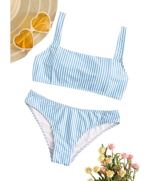 Women's Swimwear Set Solid Scoop Neck High Waisted Bikini Swimsuits - Stripe - C8192RKXDSA $19.82-Sets