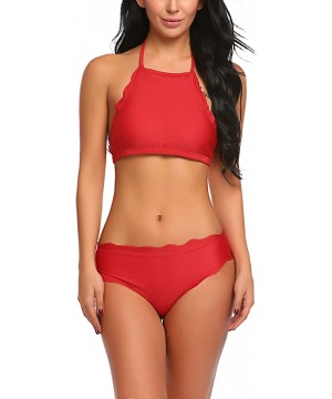 Women Swimsuits Beachwear Tie Knot Front Bikini Set 2PCS Bathing Suit with High Cut Thong - C7920-red - C718REU3IZL $29.89-Sets