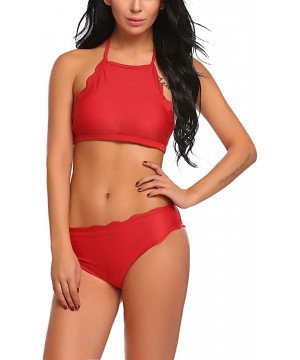 Women Swimsuits Beachwear Tie Knot Front Bikini Set 2PCS Bathing Suit with High Cut Thong - C7920-red - C718REU3IZL $29.89-Sets