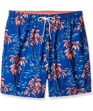 Men's Big and Tall Quick Dry Half Elastic Waist Signature Print Swim Trunk - Monaco Blue - CL18D9YY8DE $33.03-Trunks