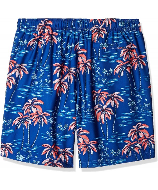 Men's Big and Tall Quick Dry Half Elastic Waist Signature Print Swim Trunk - Monaco Blue - CL18D9YY8DE $33.03-Trunks