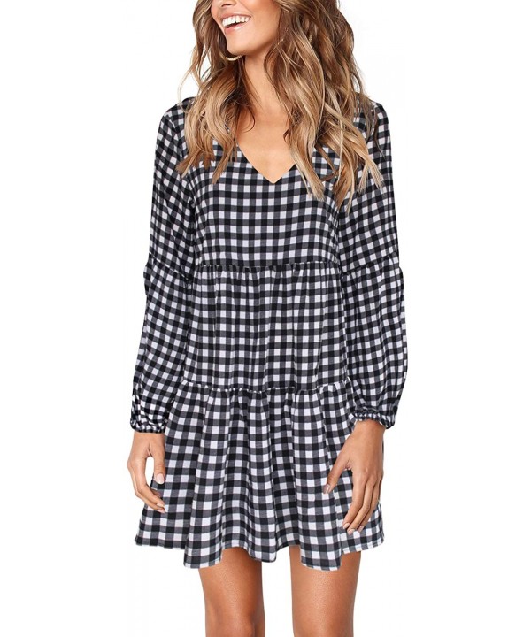 Women Summer Tunic Dress V Neck Casual Loose Flowy Swing Shift Dresses - B Printed Plaid - CQ18AQULXQZ $28.85-Cover-Ups