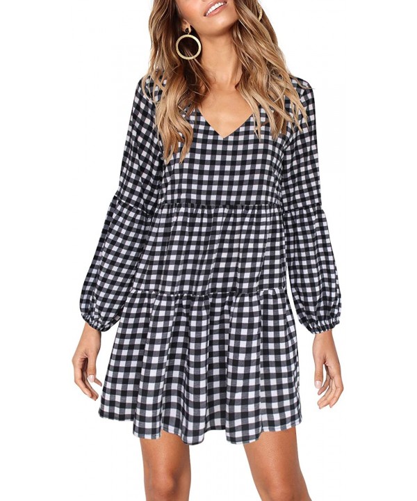 Women Summer Tunic Dress V Neck Casual Loose Flowy Swing Shift Dresses - B Printed Plaid - CQ18AQULXQZ $28.85-Cover-Ups