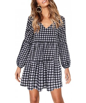 Women Summer Tunic Dress V Neck Casual Loose Flowy Swing Shift Dresses - B Printed Plaid - CQ18AQULXQZ $28.85-Cover-Ups