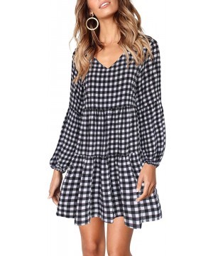 Women Summer Tunic Dress V Neck Casual Loose Flowy Swing Shift Dresses - B Printed Plaid - CQ18AQULXQZ $28.85-Cover-Ups