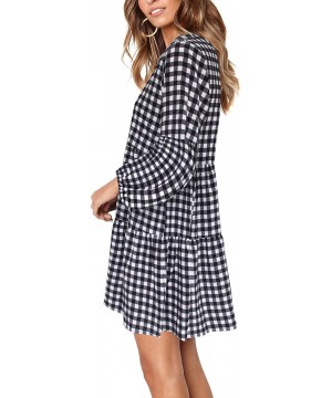 Women Summer Tunic Dress V Neck Casual Loose Flowy Swing Shift Dresses - B Printed Plaid - CQ18AQULXQZ $28.85-Cover-Ups