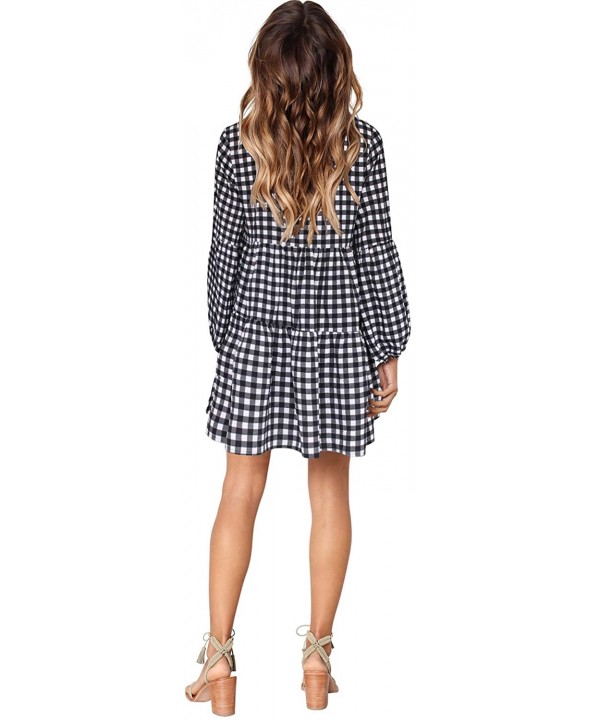 Women Summer Tunic Dress V Neck Casual Loose Flowy Swing Shift Dresses - B Printed Plaid - CQ18AQULXQZ $28.85-Cover-Ups