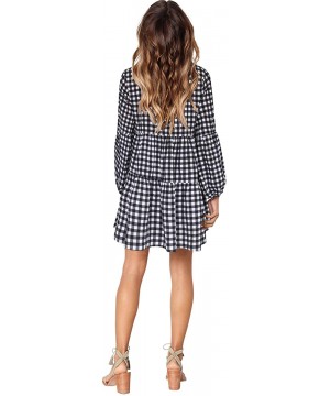 Women Summer Tunic Dress V Neck Casual Loose Flowy Swing Shift Dresses - B Printed Plaid - CQ18AQULXQZ $28.85-Cover-Ups