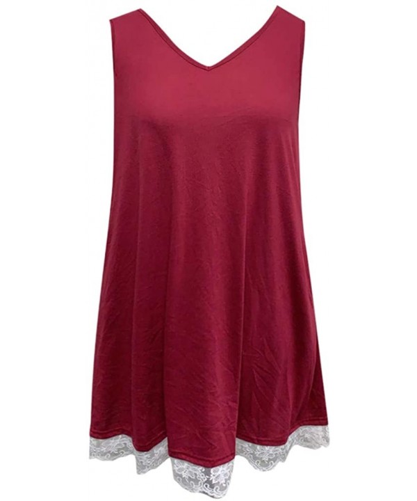 Women's Summer Sleeveless Halter Neck Lace Solid Color Loose Mini Dress - Wine - CC18TXIM89K $8.83-Rash Guards