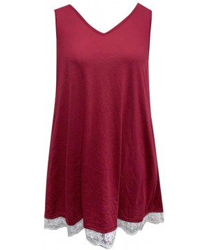 Women's Summer Sleeveless Halter Neck Lace Solid Color Loose Mini Dress - Wine - CC18TXIM89K $8.83-Rash Guards