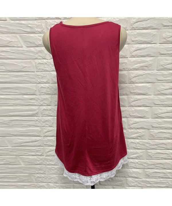 Women's Summer Sleeveless Halter Neck Lace Solid Color Loose Mini Dress - Wine - CC18TXIM89K $8.83-Rash Guards