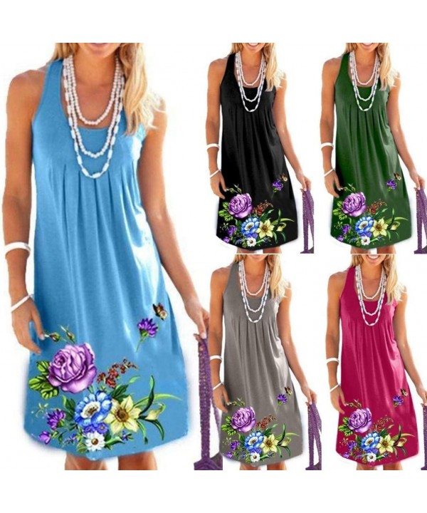 Dresses for Women Casual Fall-Women's Casual Summer Tank Sleeveless Knee Length Pleated Sun Dresses Boho Dresses - Z2-hot Pin...