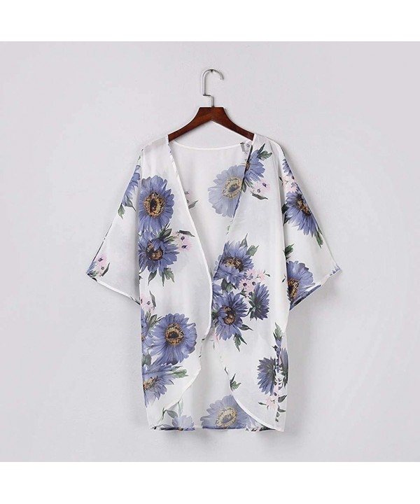 Women Floral Kimono Cardigans Chiffon Casual Loose Open Front Cover Up Tops Kimono - G White - CI19CH4DIU6 $51.06-Cover-Ups