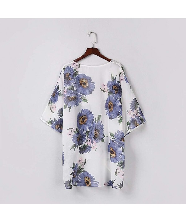 Women Floral Kimono Cardigans Chiffon Casual Loose Open Front Cover Up Tops Kimono - G White - CI19CH4DIU6 $51.06-Cover-Ups