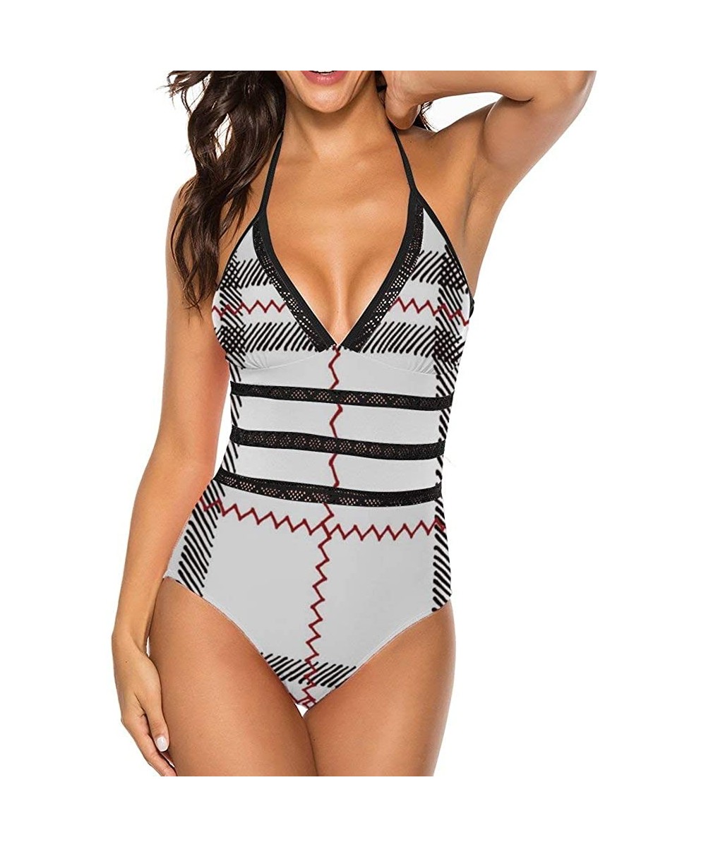 Black and White Plaid Women'S One-Piece Bikini Swimsuit Bandeau Tie - Color8 - C5199GWZGGM $37.85-One-Pieces