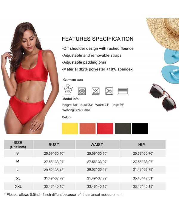 Women Two Piece Swimsuit Crop Top High Waisted Bikini Set Sports Style - Red - CE18G77ADCY $24.86-Sets