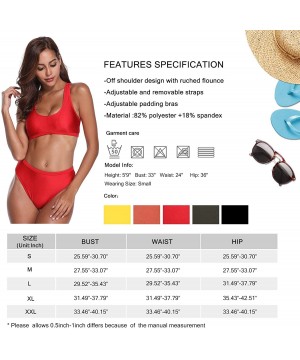 Women Two Piece Swimsuit Crop Top High Waisted Bikini Set Sports Style - Red - CE18G77ADCY $24.86-Sets