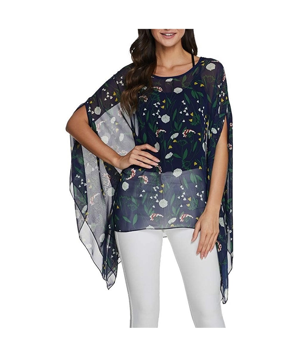 Batwing Tops for Women Summer Bohemian Chiffon Blouse Floral Loose Shirt Beach Tunic Tops - 02-067 - CN192R6T7CW $14.99-Cover...