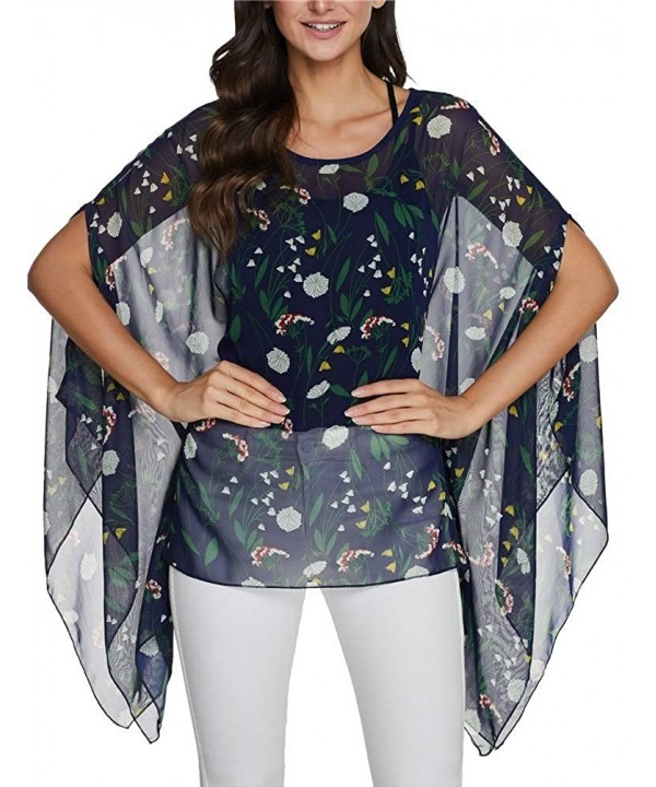 Batwing Tops for Women Summer Bohemian Chiffon Blouse Floral Loose Shirt Beach Tunic Tops - 02-067 - CN192R6T7CW $14.99-Cover...