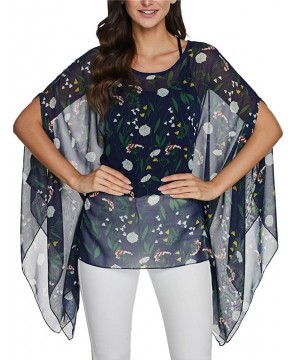 Batwing Tops for Women Summer Bohemian Chiffon Blouse Floral Loose Shirt Beach Tunic Tops - 02-067 - CN192R6T7CW $14.99-Cover...