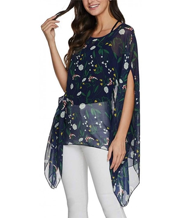 Batwing Tops for Women Summer Bohemian Chiffon Blouse Floral Loose Shirt Beach Tunic Tops - 02-067 - CN192R6T7CW $14.99-Cover...