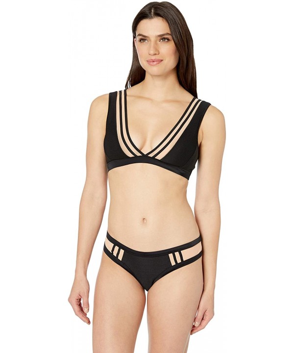 Junior's Guava Audrey Low Rise Bikini Bottom - Scandal Ribbed Black - C118HW68QQL $18.80-Tankinis