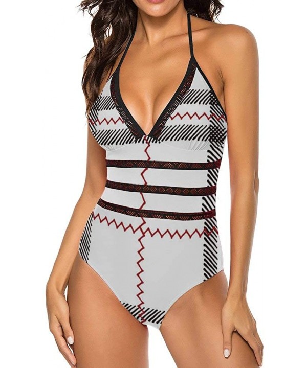 Black and White Plaid Women'S One-Piece Bikini Swimsuit Bandeau Tie - Color8 - C5199GWZGGM $37.85-One-Pieces