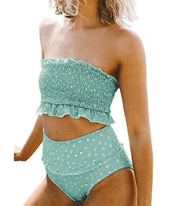 Womens 2 Pieces Bandeau Bikini Swimsuits Off Shoulder High Waist Bathing Suit - As Picture - CK19039XCLS $25.78-Sets