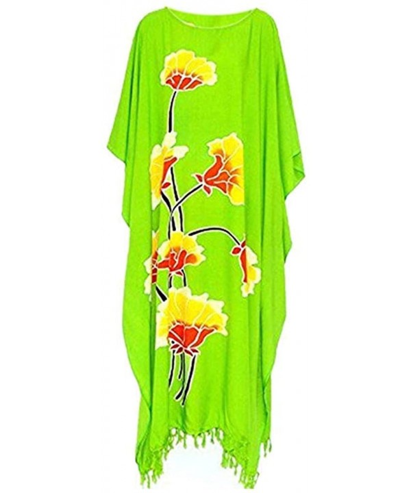 Lotus Floral Beach Kaftan Cool Ladies Long Womens Holiday Summer Flower Plus - Green - C611K7D7ZL9 $34.75-Cover-Ups