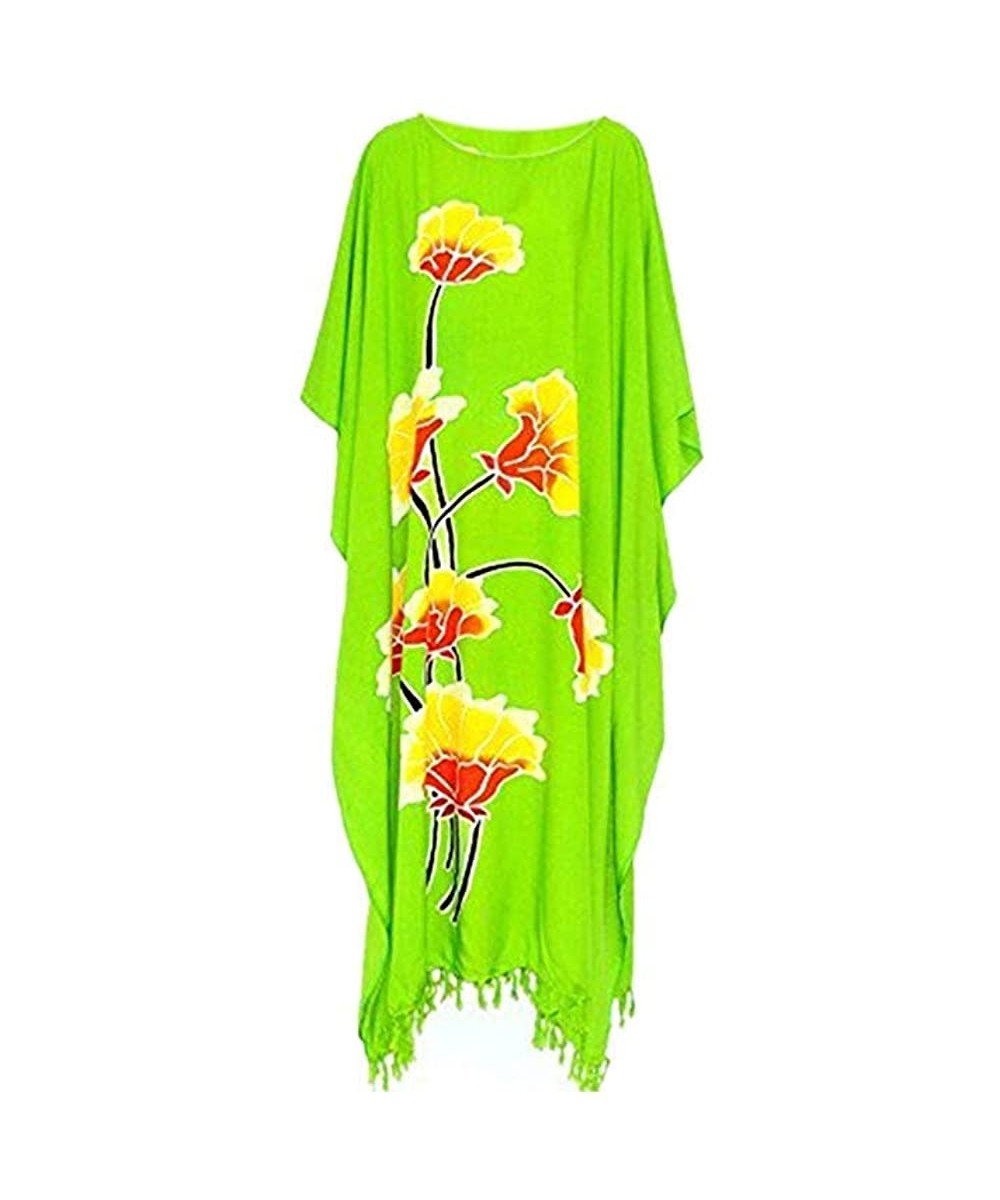 Lotus Floral Beach Kaftan Cool Ladies Long Womens Holiday Summer Flower Plus - Green - C611K7D7ZL9 $34.75-Cover-Ups