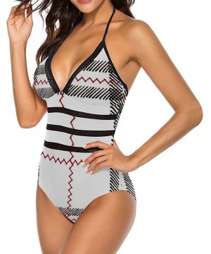 Black and White Plaid Women'S One-Piece Bikini Swimsuit Bandeau Tie - Color8 - C5199GWZGGM $37.85-One-Pieces