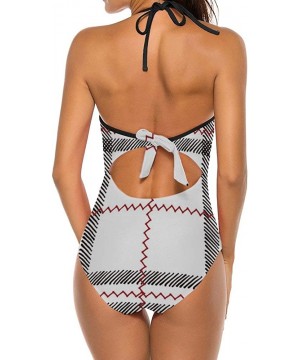 Black and White Plaid Women'S One-Piece Bikini Swimsuit Bandeau Tie - Color8 - C5199GWZGGM $37.85-One-Pieces