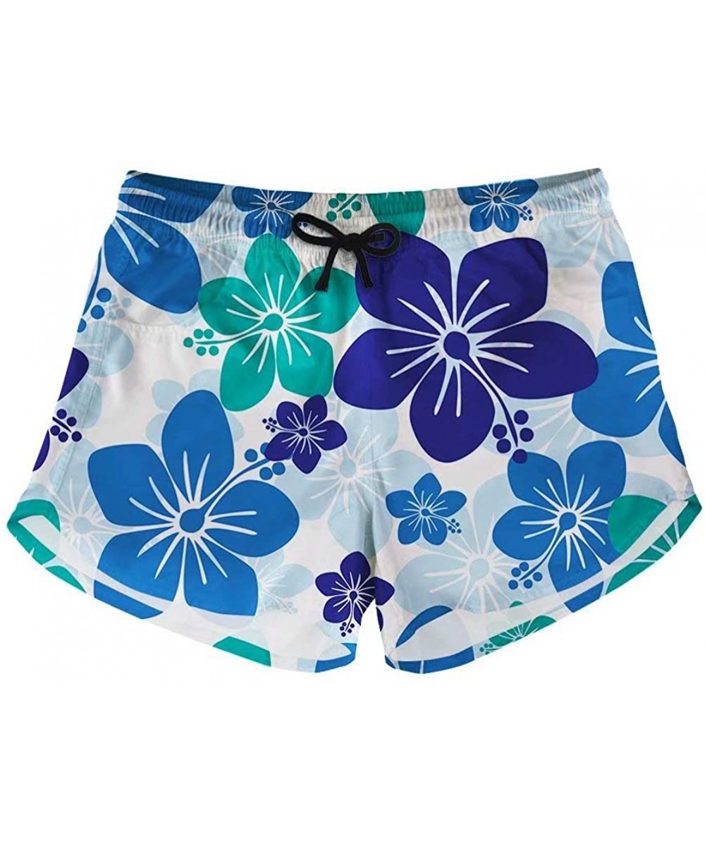 Women's Swim Shorts Floral Print Boardshorts Summer Beach Quick Dry Fabric Slim Fit Swimwear Bottom - Blue Floral - CF18RIXUE...