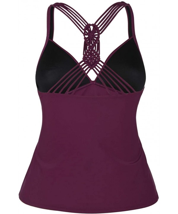 Women's Macrame Back Tankini Swimsuit Flowy Swimwear V Neck Swim Top - Burgundy - CC18MGA0E5Z $26.30-Tankinis