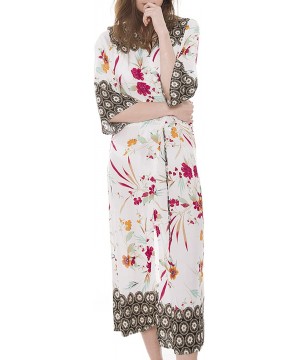 Women's Summer Long Floral Kimono Beach Swimsuit Cover up Gown Cardigan Top - Floral-white - CA18CS9L23H $12.04-Cover-Ups