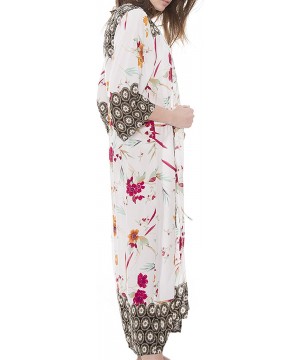 Women's Summer Long Floral Kimono Beach Swimsuit Cover up Gown Cardigan Top - Floral-white - CA18CS9L23H $12.04-Cover-Ups