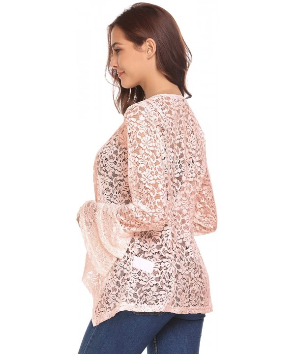 Women's Bell Sleeve Open Front Cardigans Lace Crochet Loose Casual Cover Up - Nude - C818S08H3YO $19.48-Cover-Ups