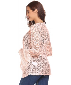 Women's Bell Sleeve Open Front Cardigans Lace Crochet Loose Casual Cover Up - Nude - C818S08H3YO $19.48-Cover-Ups