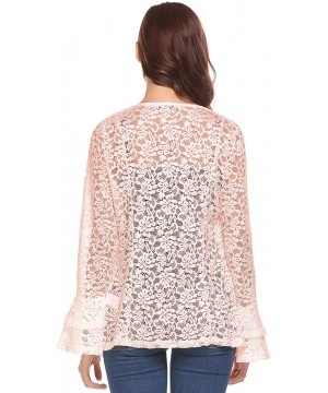 Women's Bell Sleeve Open Front Cardigans Lace Crochet Loose Casual Cover Up - Nude - C818S08H3YO $19.48-Cover-Ups