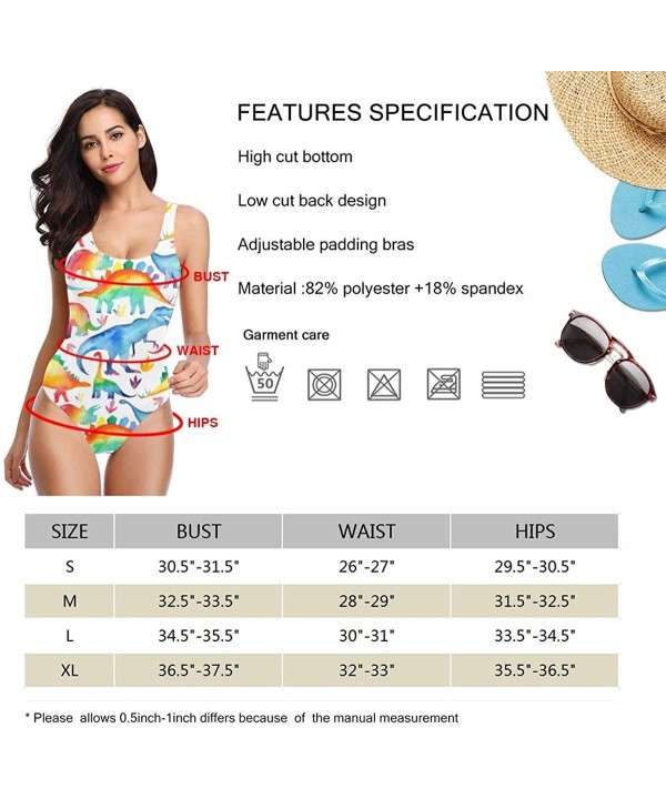 Women's Charming Hawaii Flower Print One-Piece Swimsuit - Catoon Dinosaur - C018YDOU5UG $36.41-Racing