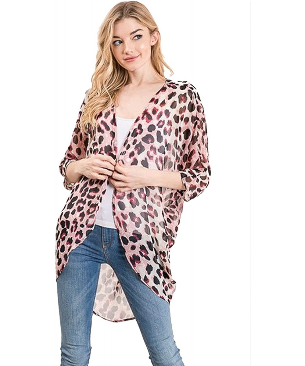 Women's Solid Floral Print Casual Comfy Kimono Sleeve Open Front Cardigan Capes Plussize - Hcd00461 Animal Mauve - C118USQSR5...