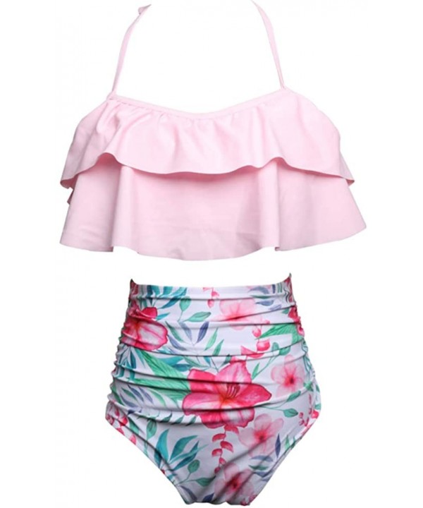 Bikini Swimsuit for Women Retro Flounce High Waisted Beach Two Piece - Pink Style 1 - C318S79OM49 $21.24-Sets