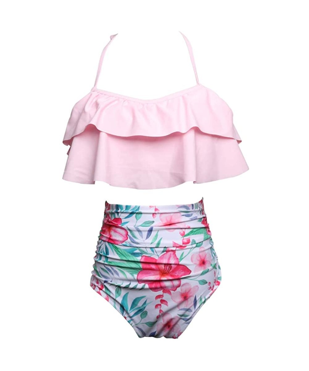 Bikini Swimsuit for Women Retro Flounce High Waisted Beach Two Piece - Pink Style 1 - C318S79OM49 $21.24-Sets